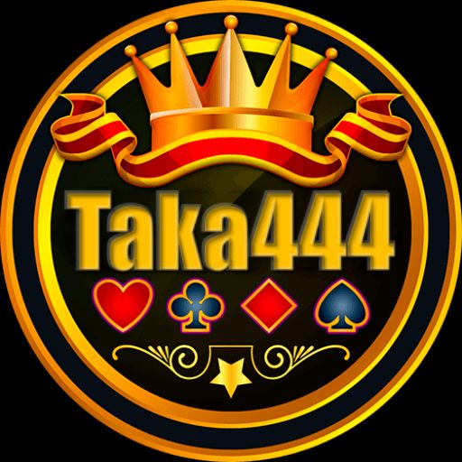 Taka444 themed cartoon characters with coins, mobile phone, and casino-style background